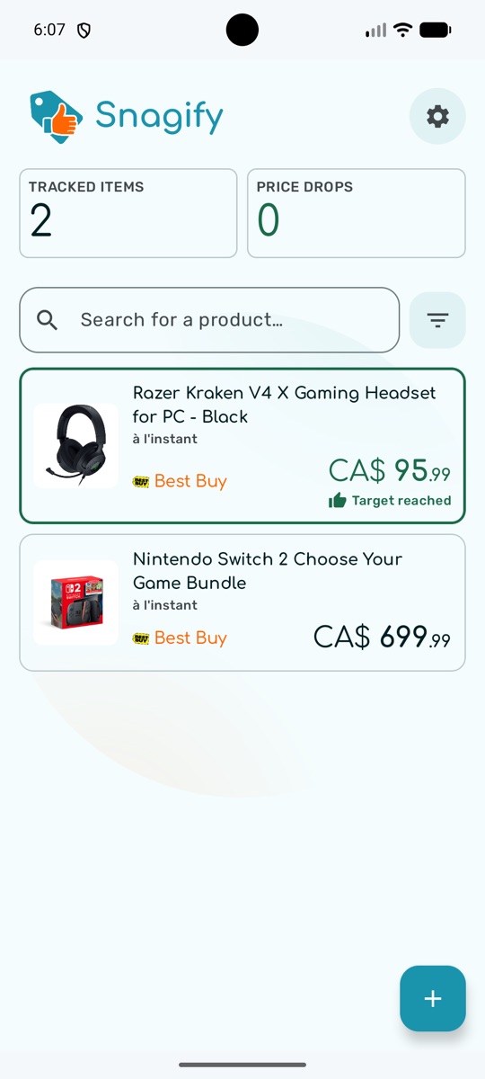 Snagify list of tracked products
